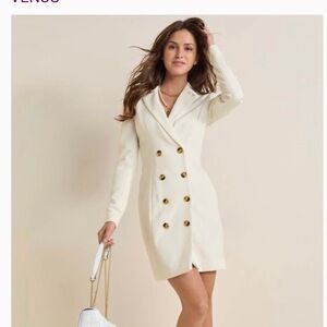 VENUS White Sheath Dress with Notched Collar